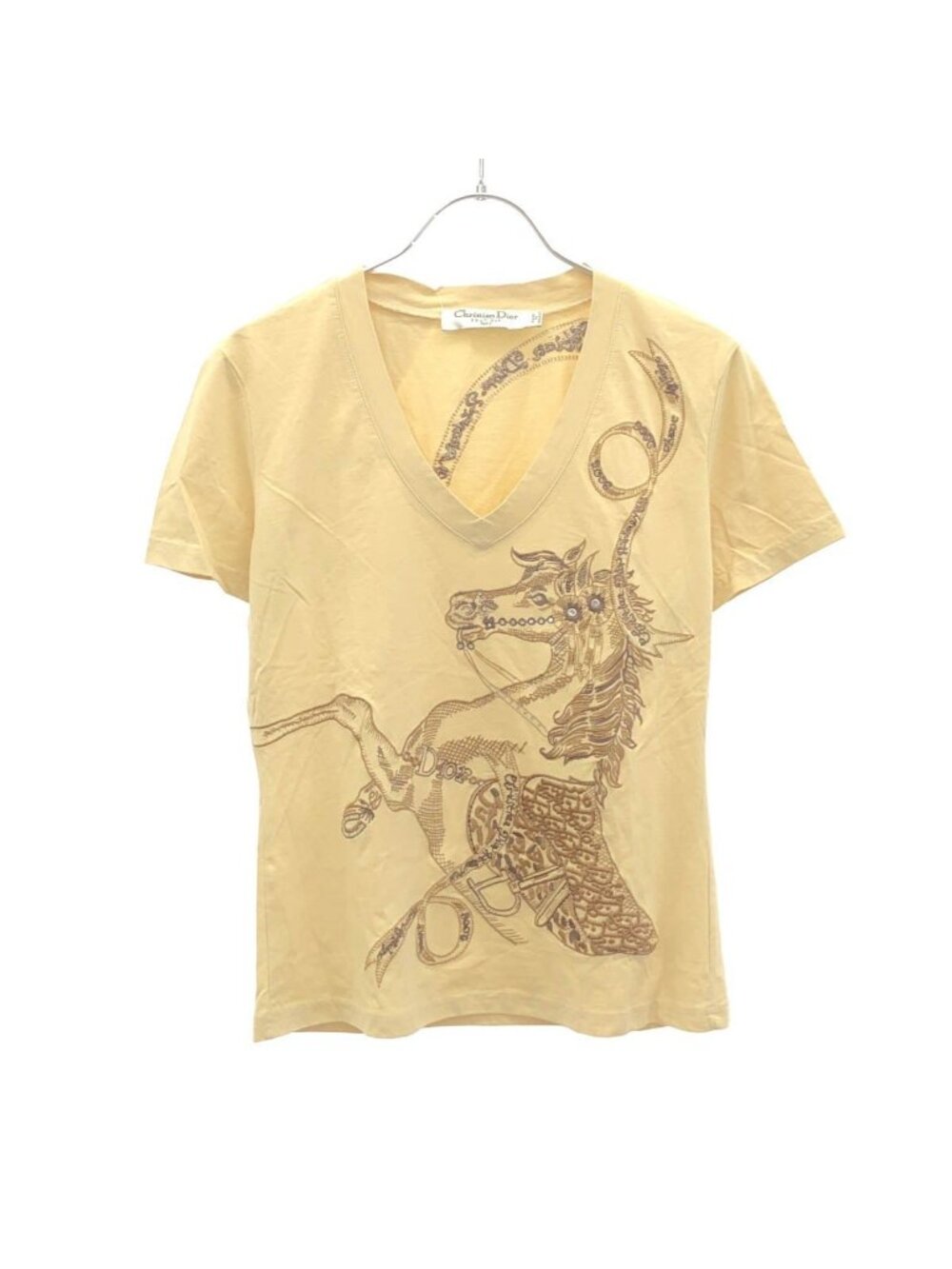 Dior Boutique Galliano Era Horse Embroidery V-neck T-Shirt Beige 42
